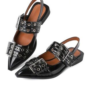 Women's Black Buckle Strap Shoes